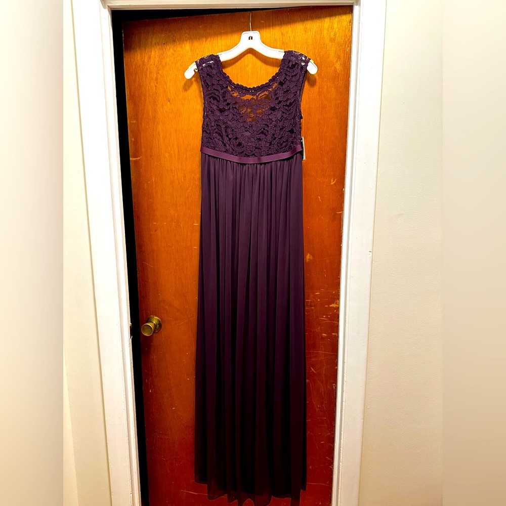 David’s Bridal Lace and Mesh Maternity Bridesmaid Dress
STYLE# F20168 Plum XS